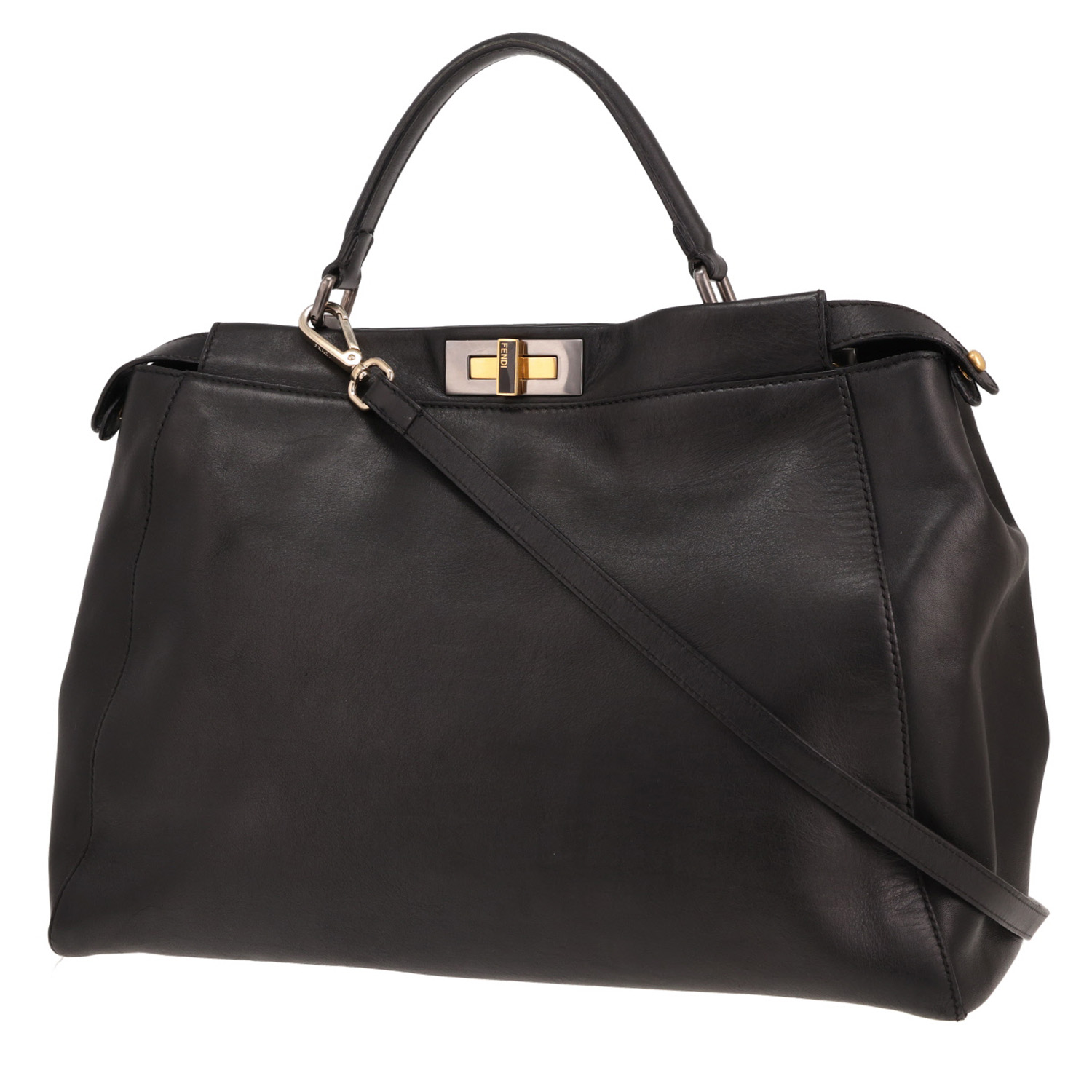 Fendi Peekaboo handbag in black leather - Detail D5