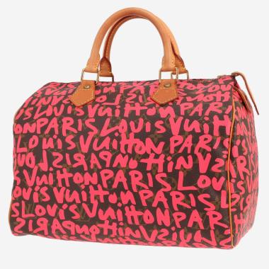 Sac à main Louis Vuitton  Speedy 30 Graffiti Editions Limitées en toile monogram marron et rose et cuir naturel