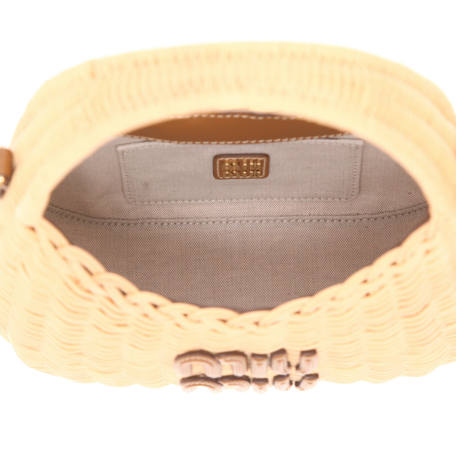 Bolso Miu Miu «Wander» de mimbre beige y piel marrón - Detail D3