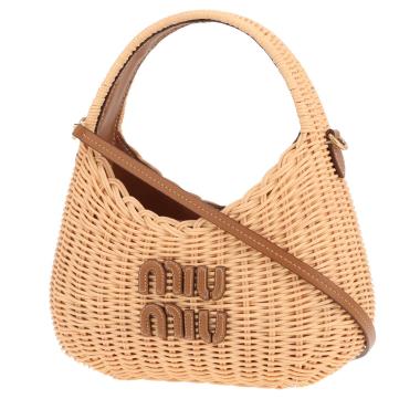 Borsa Miu Miu Wander in vimini beige e pelle marrone