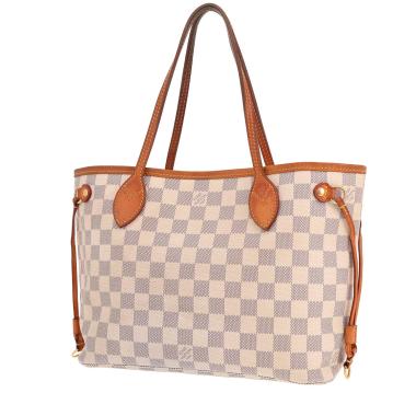 Louis Vuitton Neverfull small tote bag in azure Damier canvas and natural leather