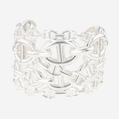 Bracelet manchette Hermès Chaîne d'Ancre enchainée grand modèle en argent