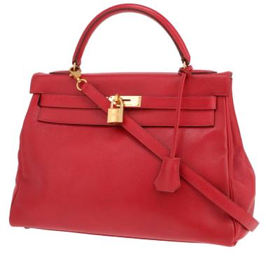 Borsa Hermès Kelly da 32 cm in pelle Courchevel rossa