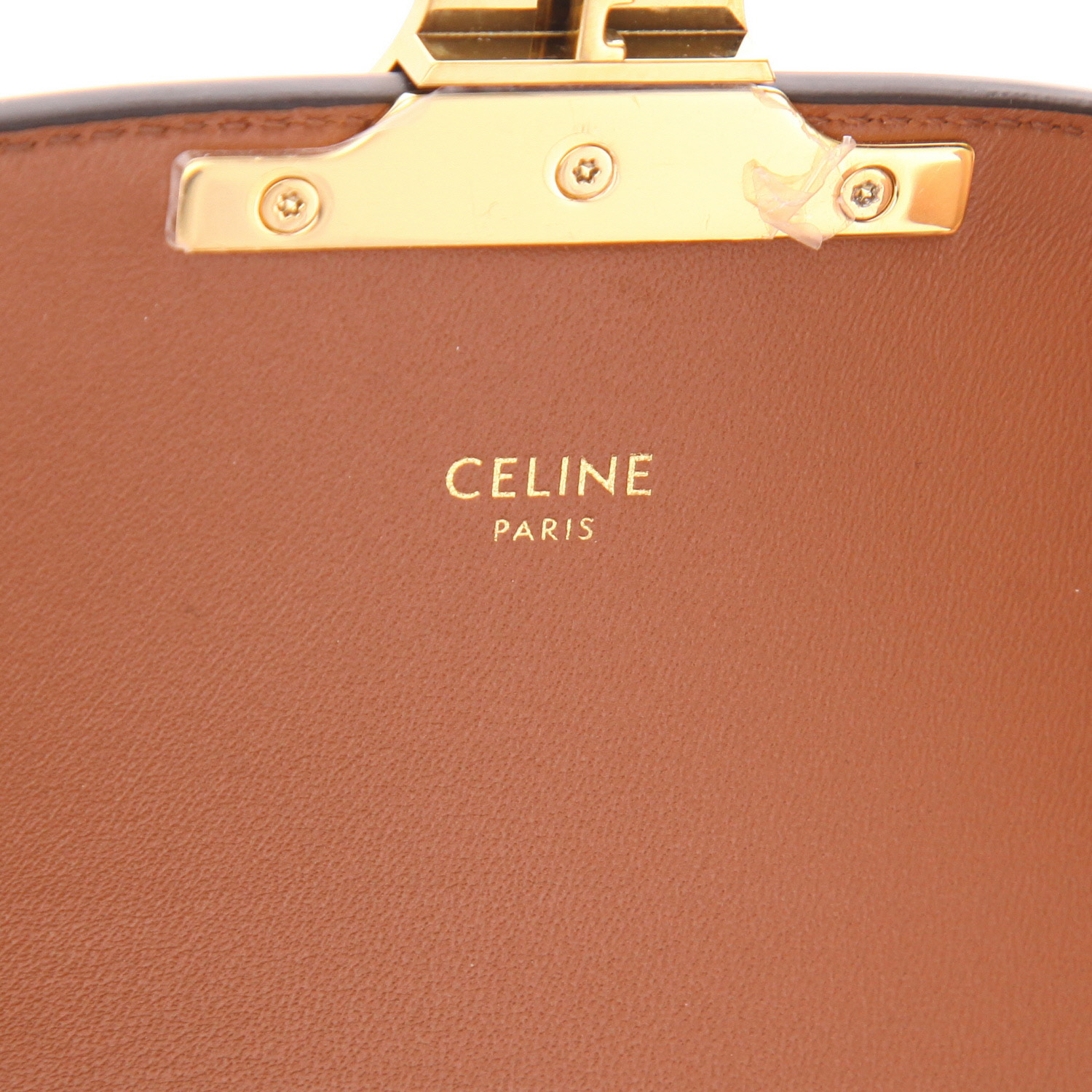 Celine Triomphe Teen shoulder bag in brown Triomphe canvas and brown leather - Detail D2