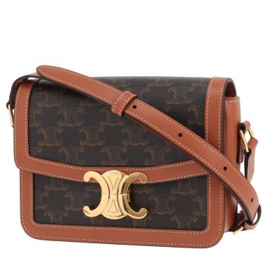 Borsa a tracolla Celine Triomphe Teen in tela Triomphe marrone e pelle marrone