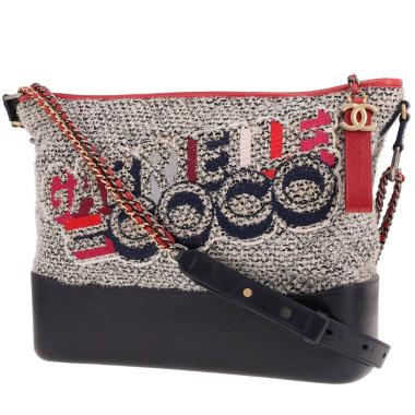 Borsa a tracolla Chanel  Gabrielle  in pelle rossa e blu e tweed grigio