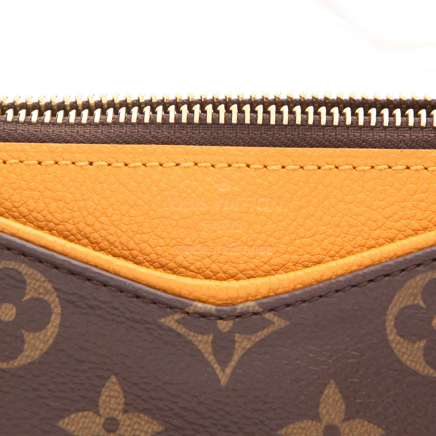 Borsa a tracolla Louis Vuitton Pallas in tela Monogram marrone e pelle Orange - Detail D2