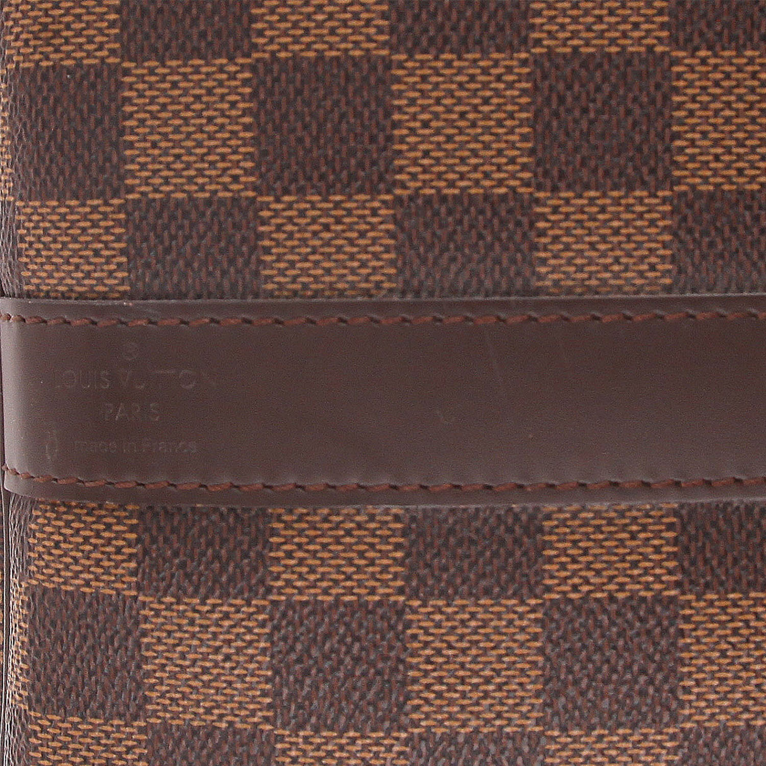 Bolsa de viaje Louis Vuitton Keepall 55 de lona Damier Ébène y piel marrón - Detail D2