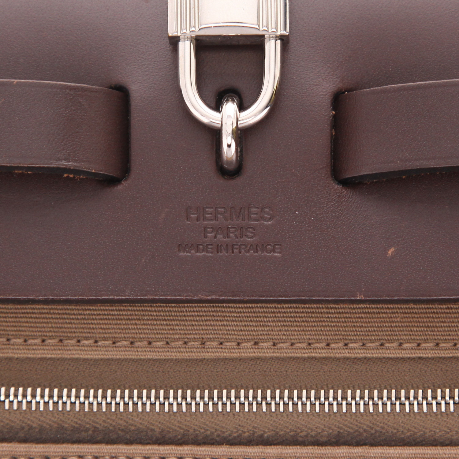 Bolso Hermès «Herbag» de lona color topo y piel marrón - Detail D2
