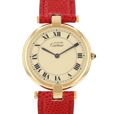 Reloj Cartier Must Vendôme, modelo grande, en vermeil. Ref.: Cartier - 590003. Hacia 1990