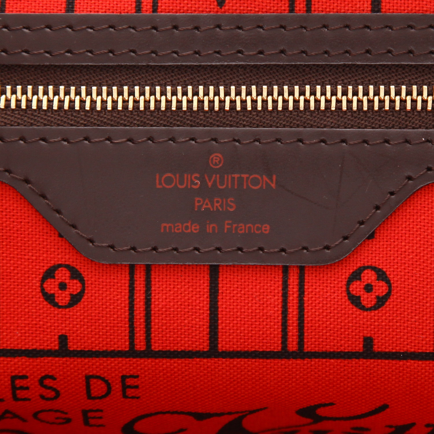 Bolso tipo tote Louis Vuitton Neverfull de lona Damier Ébène y cuero marrón - Detail D2