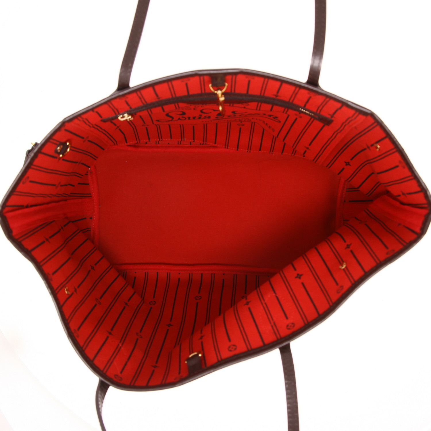 Louis Vuitton Neverfull tote bag in Ebène Damier canvas and brown leather - Detail D3
