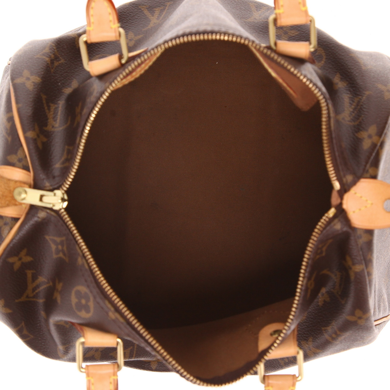 Sac à main Louis Vuitton  Speedy 30 en toile monogram marron et cuir naturel - Detail D3