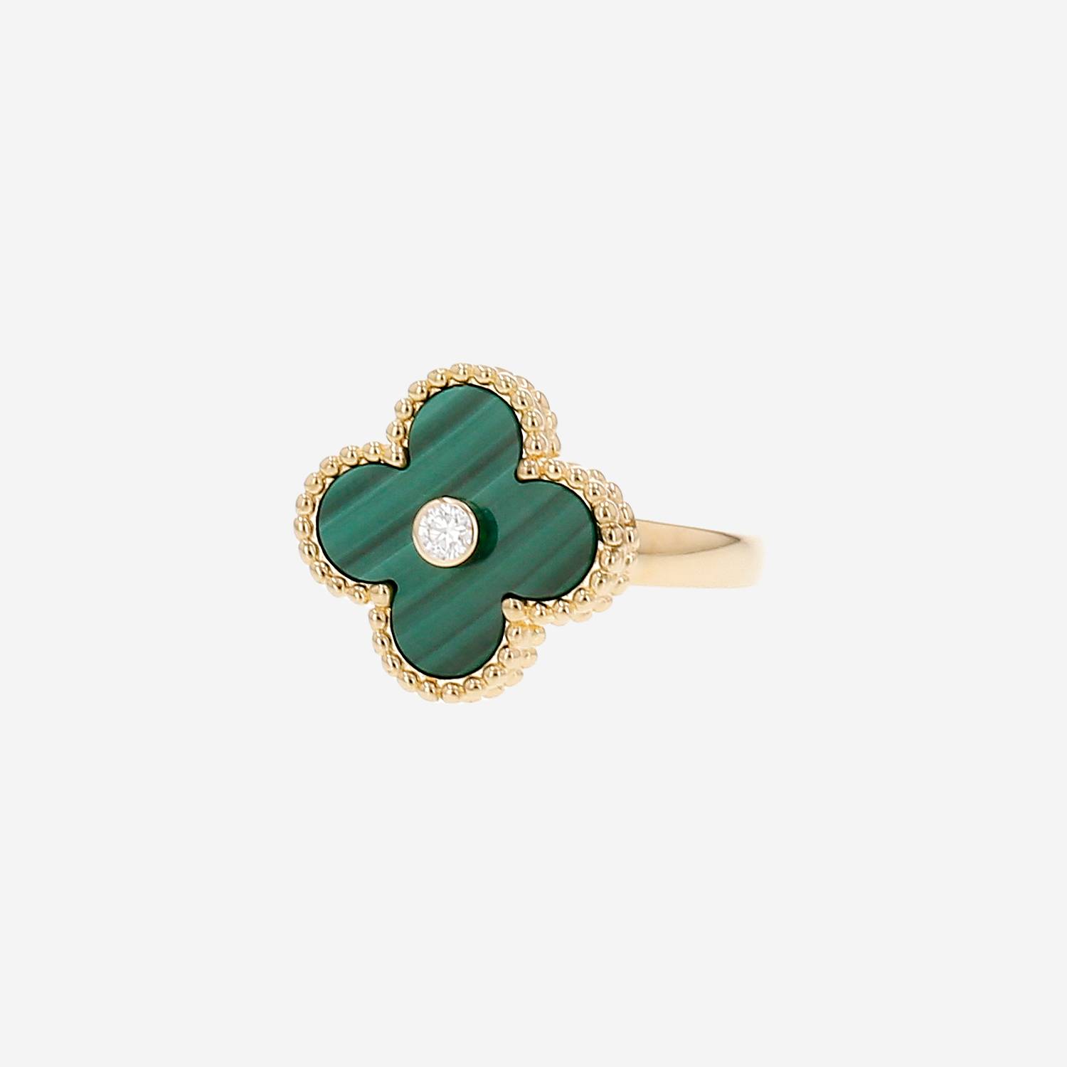 Anello Van Cleef & Arpels Vintage Alhambra in oro giallo, Malachite e diamanti