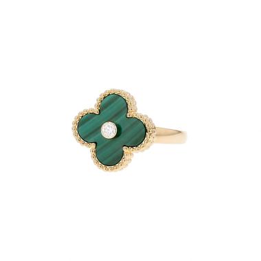 Bague Van Cleef Arpels Vintage Alhambra en or jaune, malachite et diamant
