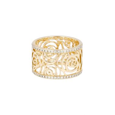 Bague Chanel Camélia Fil grand modèle en or jaune et diamants