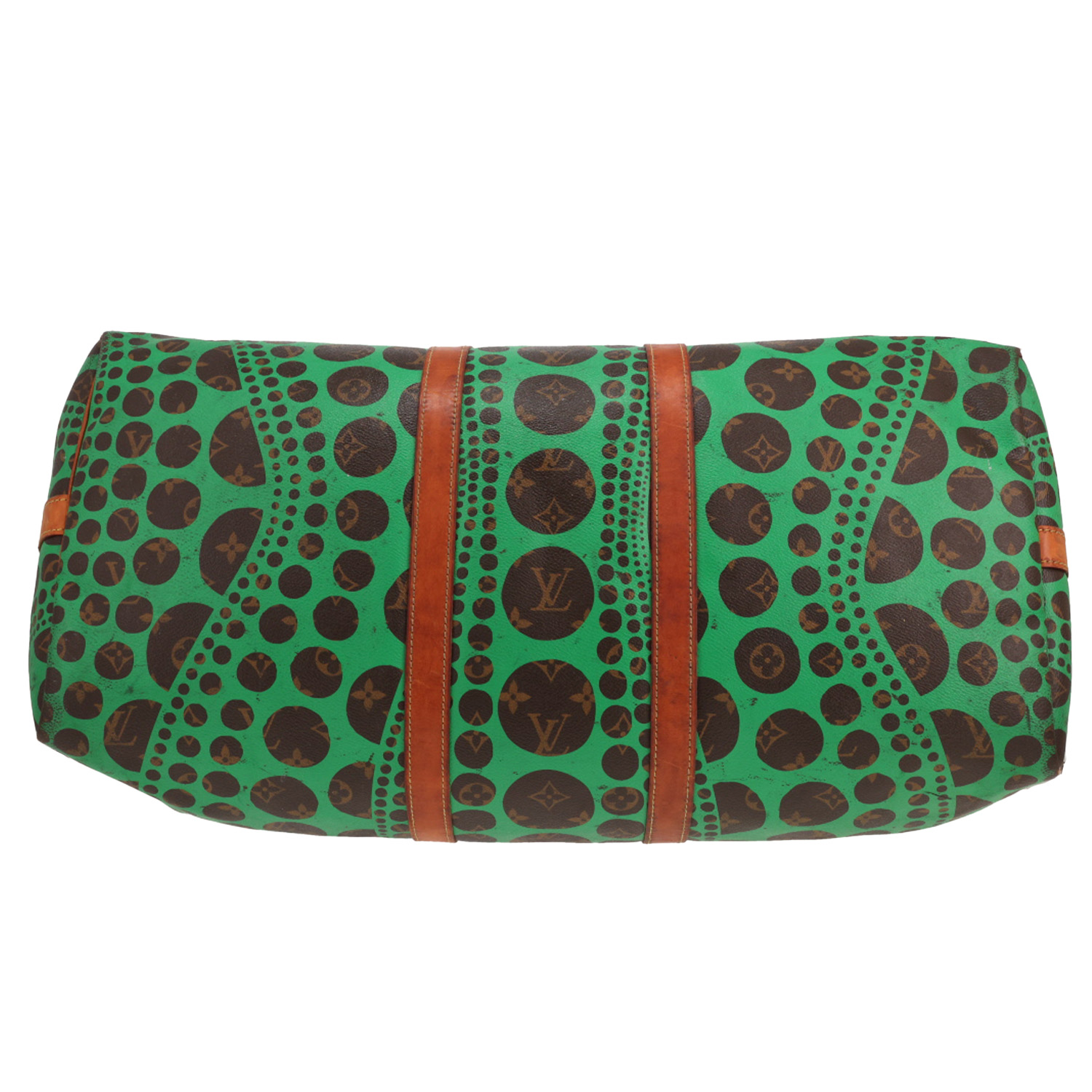 Sac de voyage Louis Vuitton  Keepall 55 en toile monogram marron et verte et cuir naturel - Detail D1