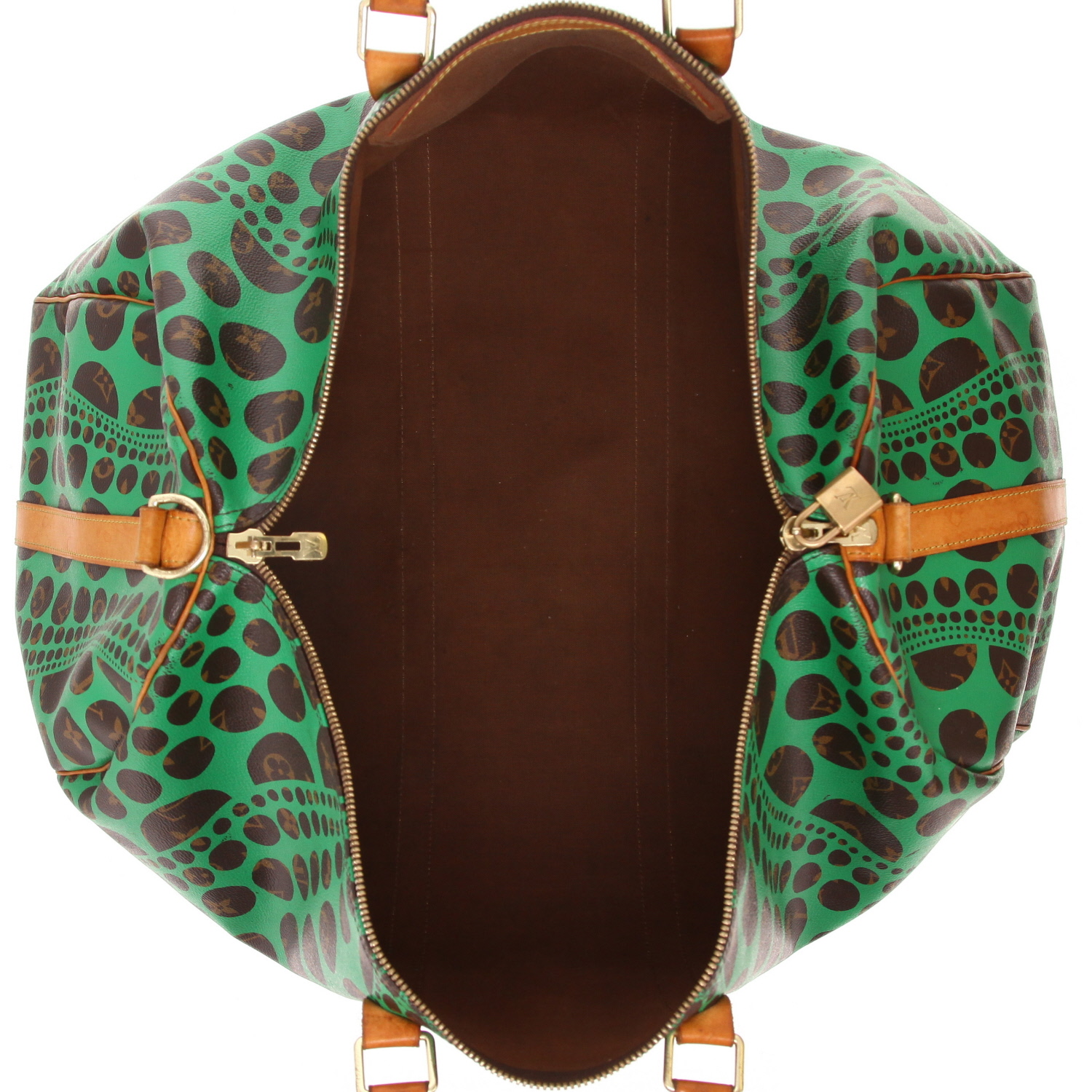 Louis Vuitton Keepall 55 travel bag in brown and green Monogram canvas and natural leather - Detail D3