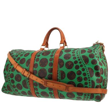 Borsa da viaggio Louis Vuitton Keepall 55 in tela Monogram marrone e verde e pelle naturale