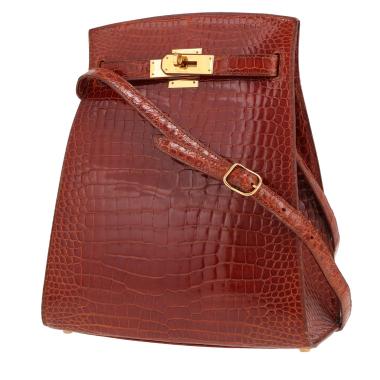 Sac à main Hermès  Kelly Sport en crocodile porosus marron