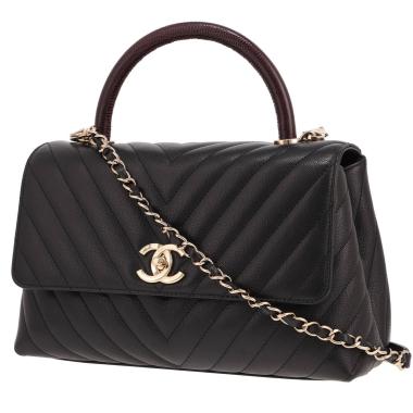 Chanel Coco Handle shoulder bag in black herringbone quilted leather