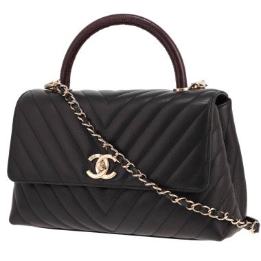 Sac bandoulière Chanel  Coco Handle en cuir matelassé chevrons noir