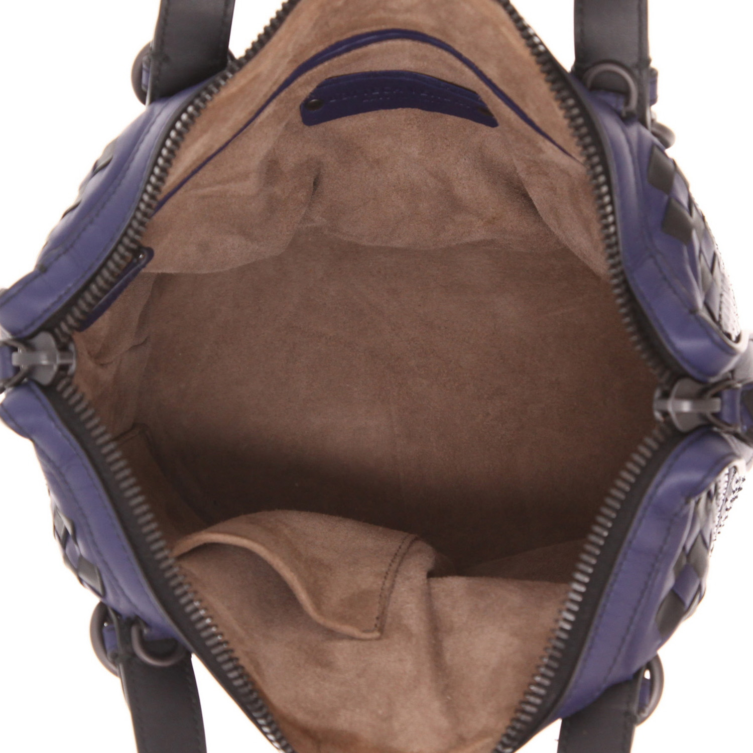 Sac à main Bottega Veneta  Tambura en cuir tressé bleu et noir et python bleu - Detail D3