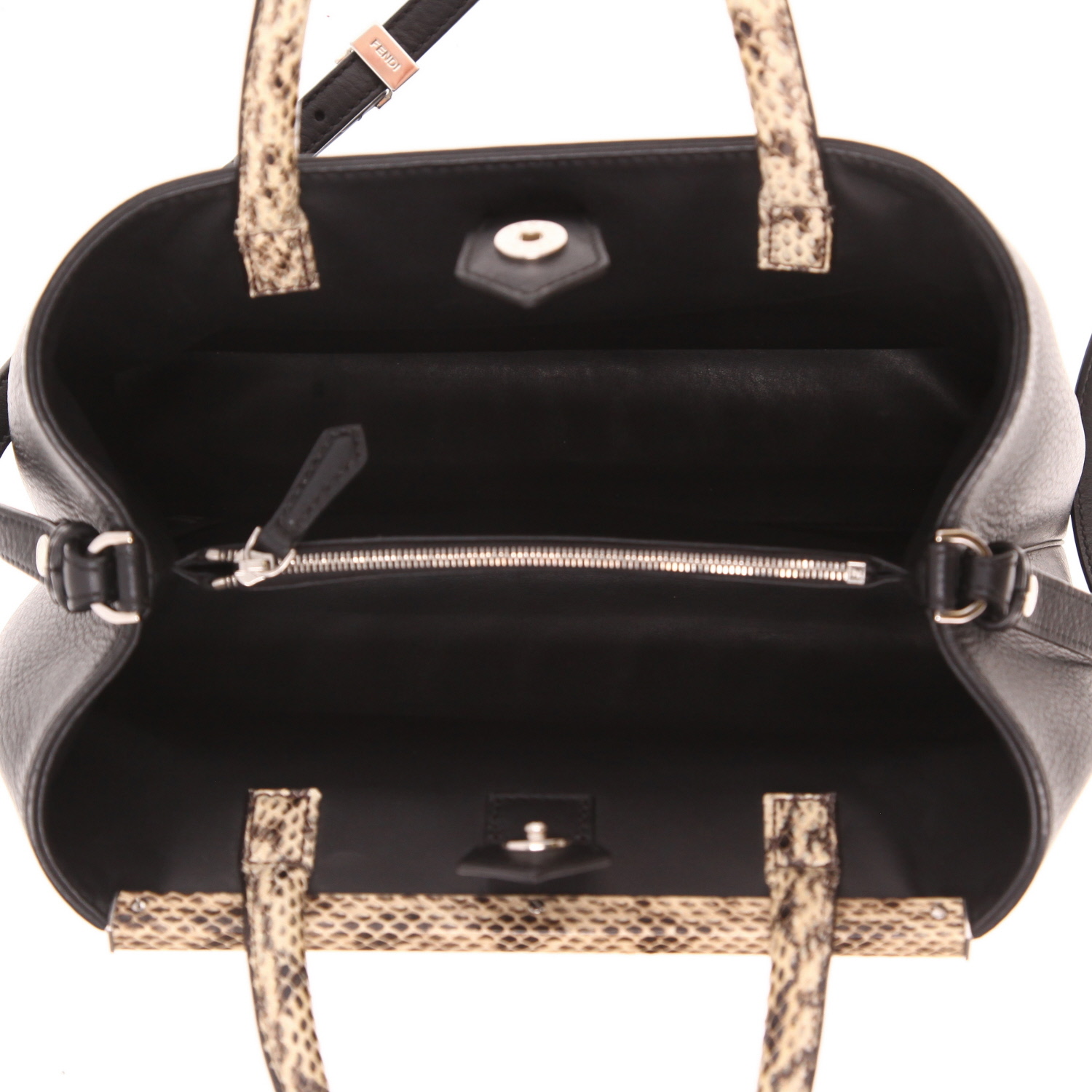 Fendi ‘2 Jours’ handbag in black leather and beige python - Detail D3