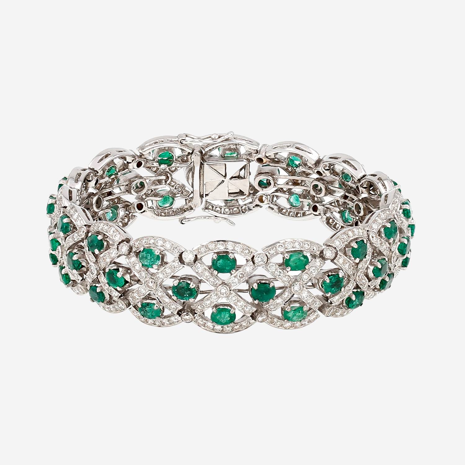 Bracciale vintage in oro bianco, smeraldi e diamanti
