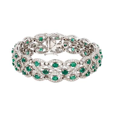 Bracciale vintage in oro bianco, smeraldi e diamanti
