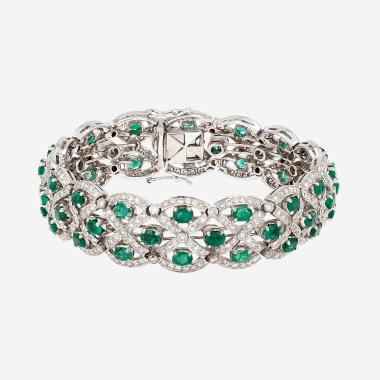 Bracelet Vintage en or blanc, émeraudes et diamants