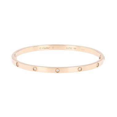 Bracelet Cartier Love petit modèle en or rose et diamants, taille 17