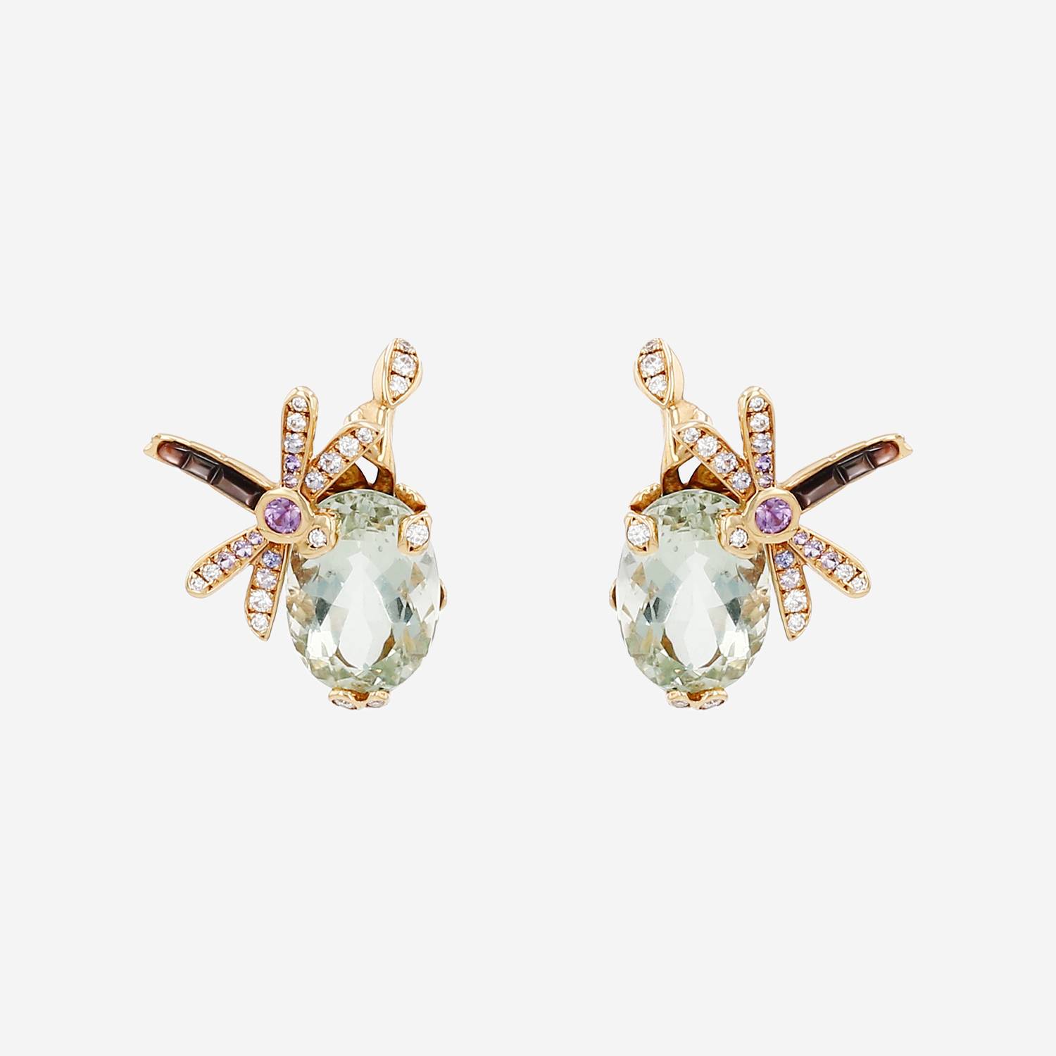 Coppia di fibbie Dior Gourmande in oro giallo, diamanti e pietre colorate