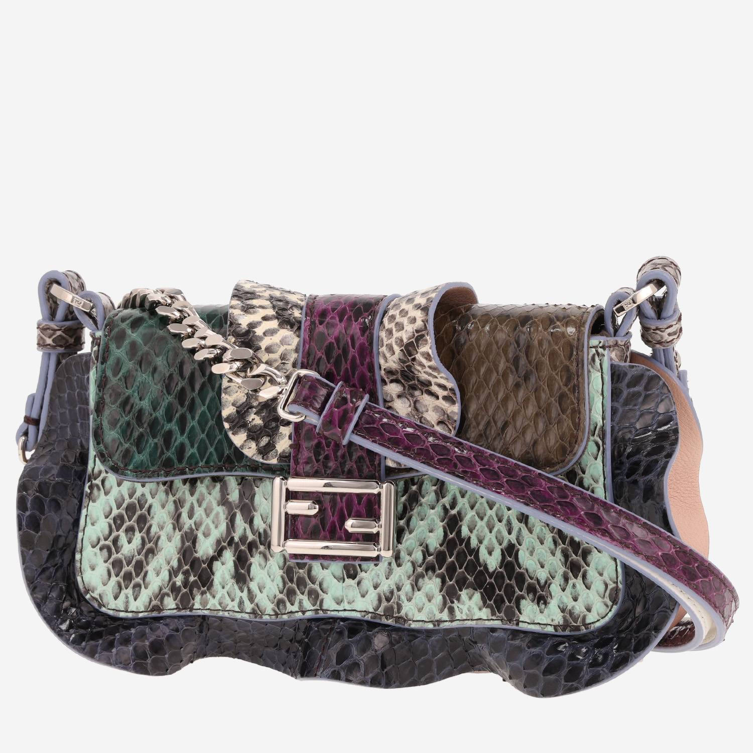 Sac bandoulière Fendi  Mini Baguette en serpent d'eau multicolore vert bleu et rose