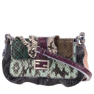 Bolso bandolera Fendi «Mini Baguette» de piel de serpiente multicolor en verde, azul y rosa
