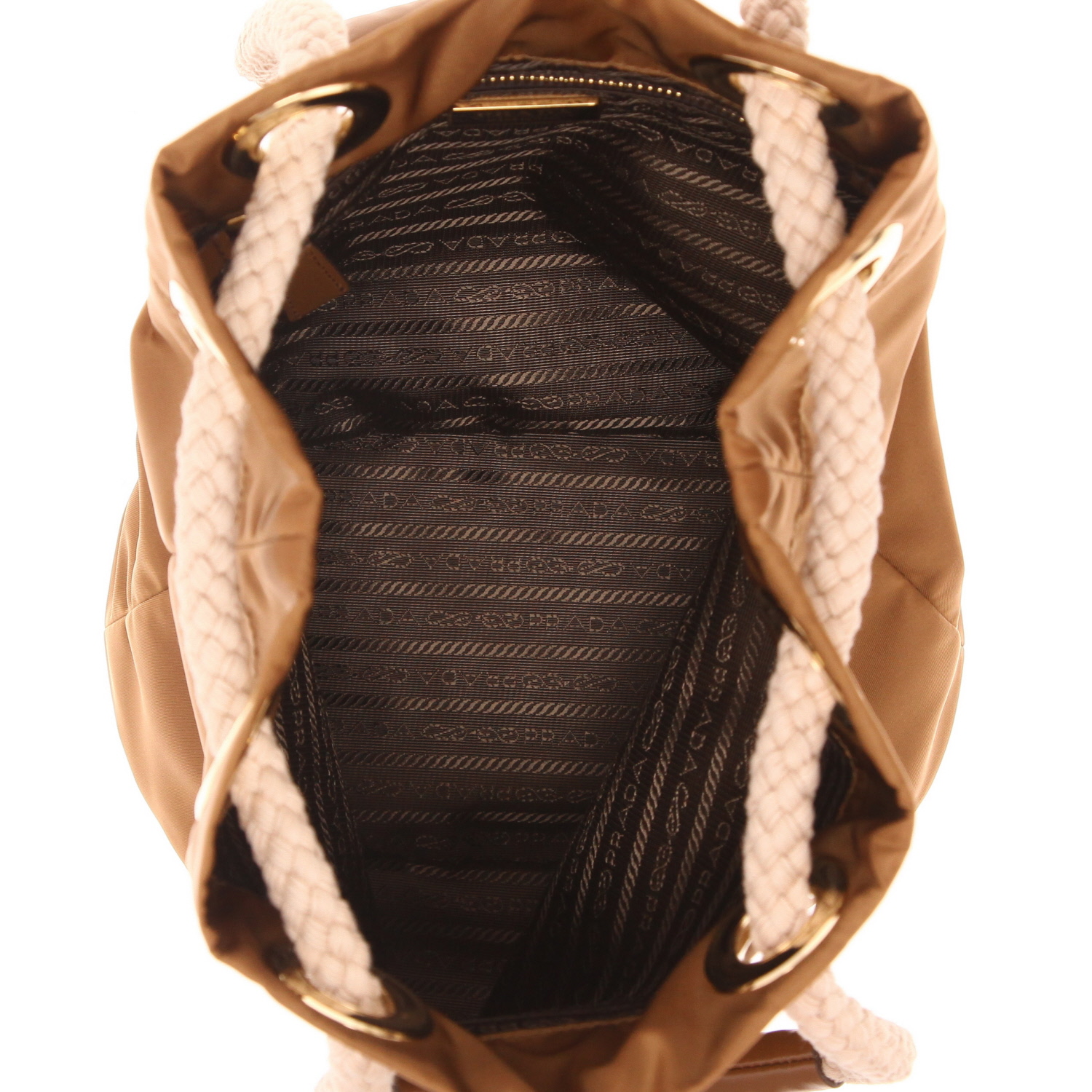 Bolso de mano Prada «Mariner» de lona y piel marrón - Detail D3