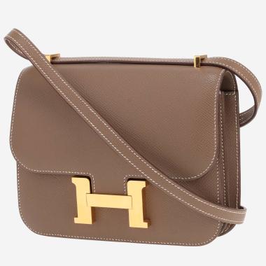 Sac bandoulière Hermès  Constance 18 cm en cuir epsom étoupe
