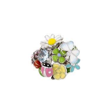 Bague Dior Diorette moyen modèle en or blanc, émail et aigue-marine en améthyste