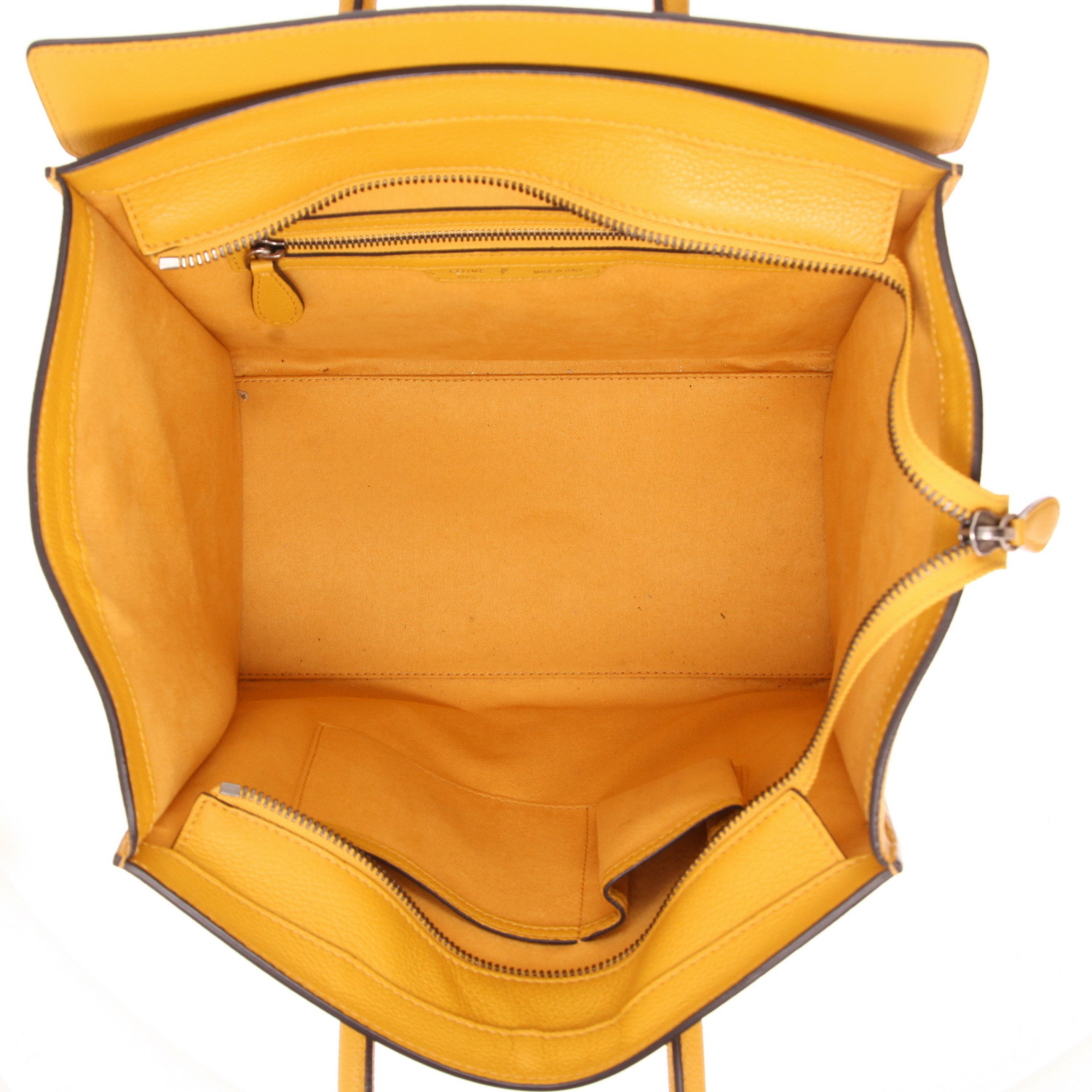 Celine Luggage handbag in yellow leather - Detail D3