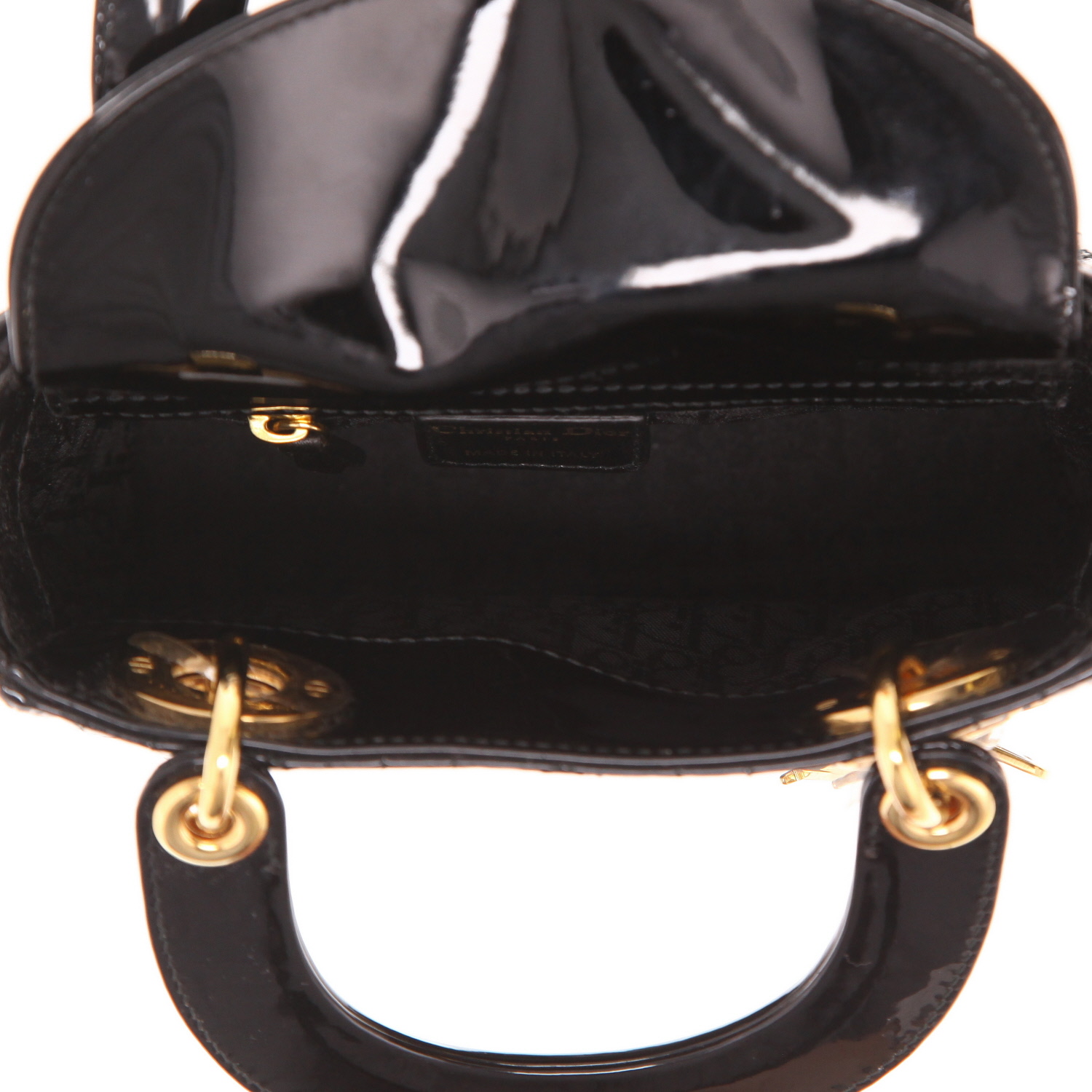 Bolso Dior  Lady Dior mini  de piel charol negra - Detail D3