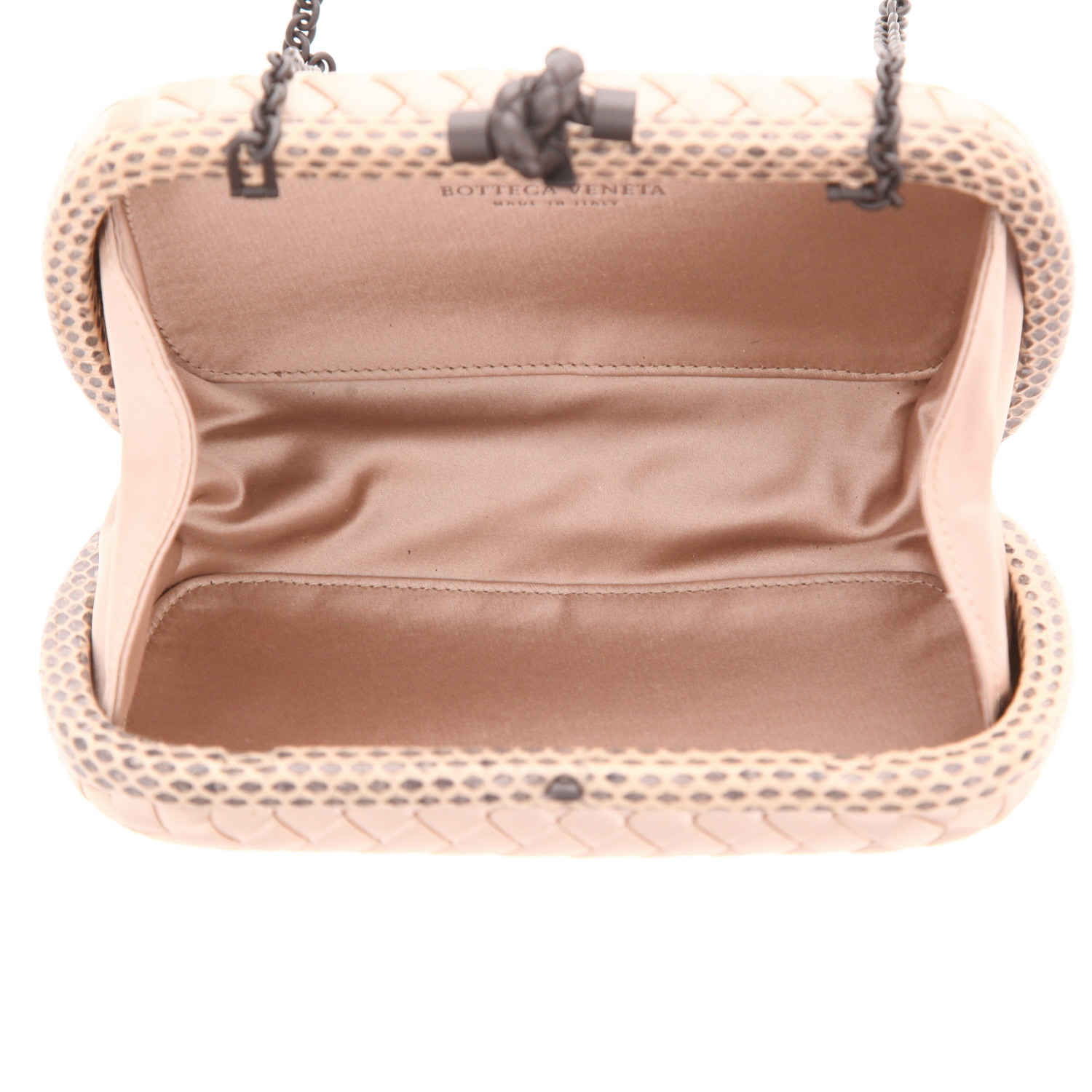 Borsa Bottega Veneta  Knot in raso e pelle di serpente beige - Detail D3