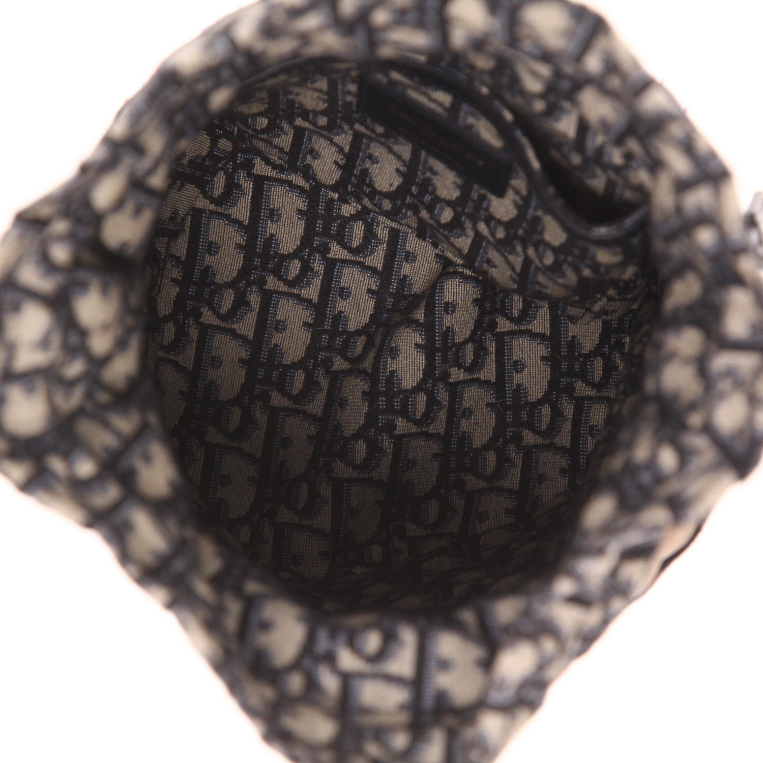 Dior Bucket handbag in beige wicker, canvas and Bleu Marine leather - Detail D3