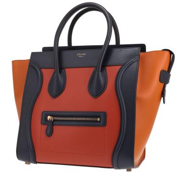 Bolso de mano Celine «Luggage» de piel en tonos naranja rojizo y azul
