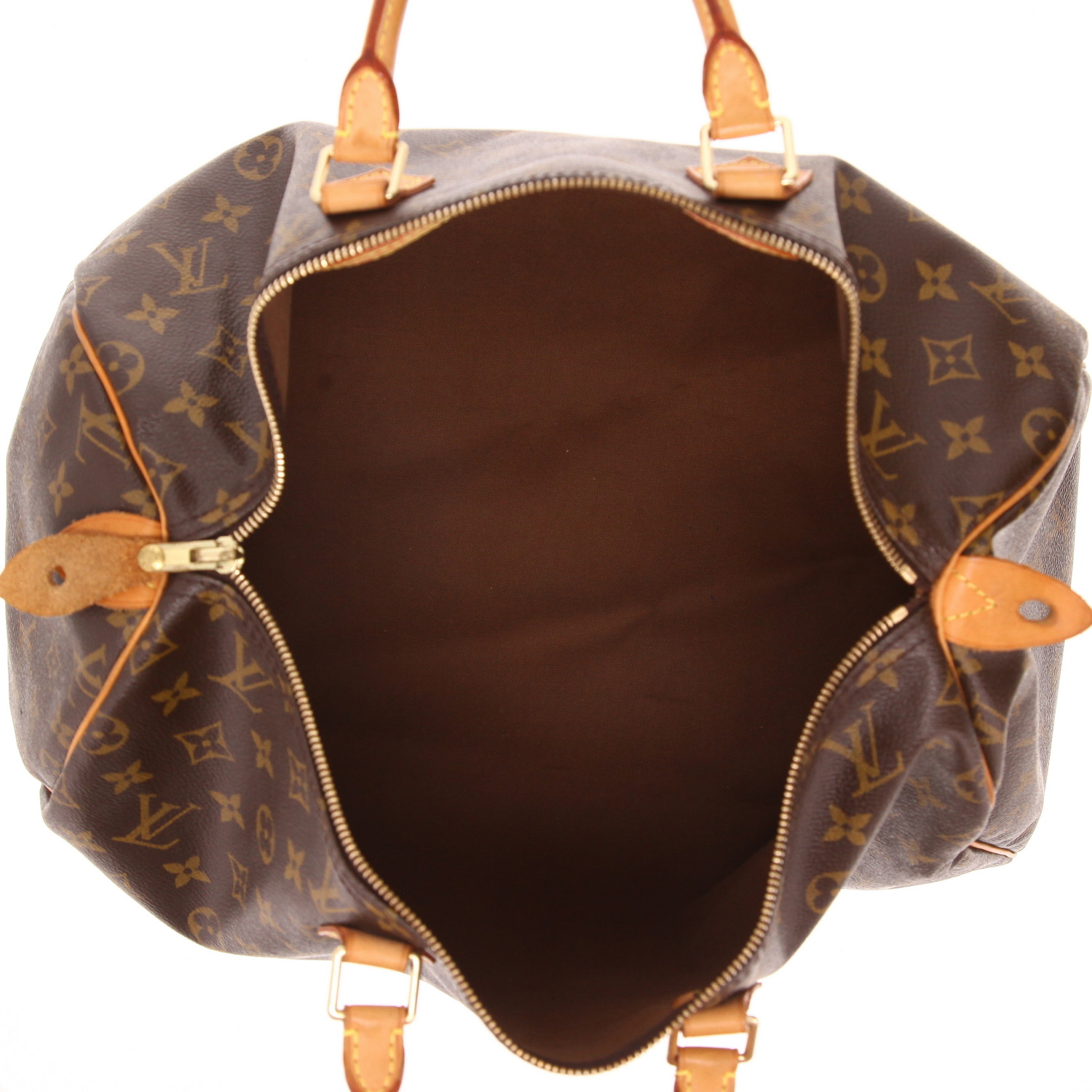 Sac à main Louis Vuitton  Speedy 40 en toile monogram marron et cuir naturel - Detail D3