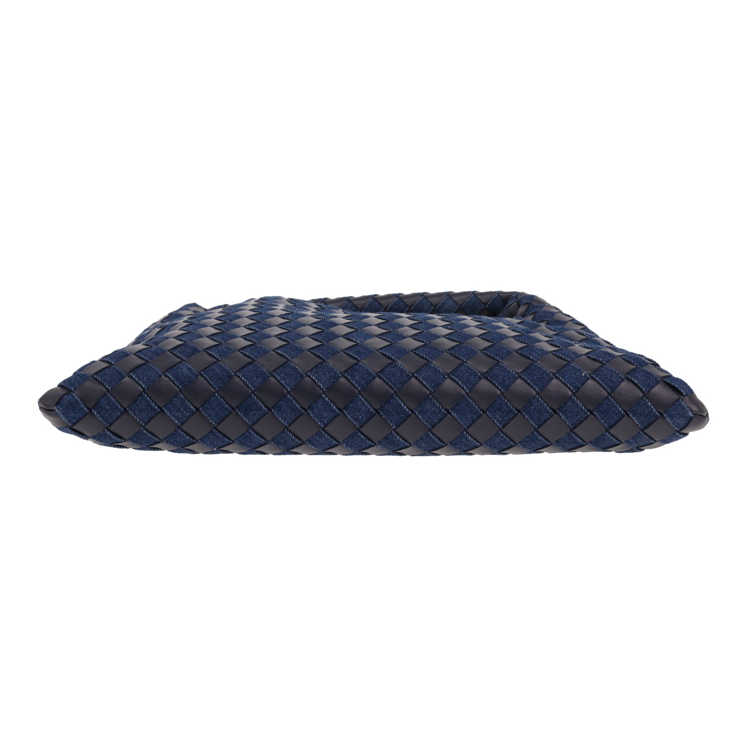 Borsa Bottega Veneta Hobo in tela di denim blu e pelle intrecciata Bleu Marine - Detail D1