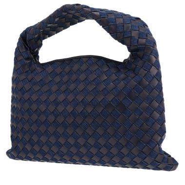 Bottega Veneta ‘Hop’ handbag in blue denim and Bleu Marine intrecciato leather