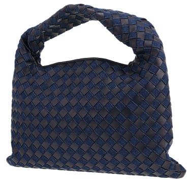 Sac à main Bottega Veneta  Hobo en toile denim bleue et cuir intrecciato bleu-marine
