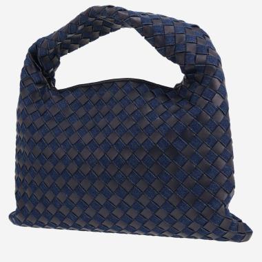 Sac à main Bottega Veneta  Hobo en toile denim bleue et cuir intrecciato bleu-marine