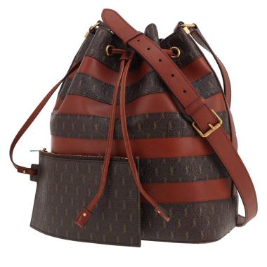 Borsa Saint Laurent in tela marrone con logo e pelle marrone