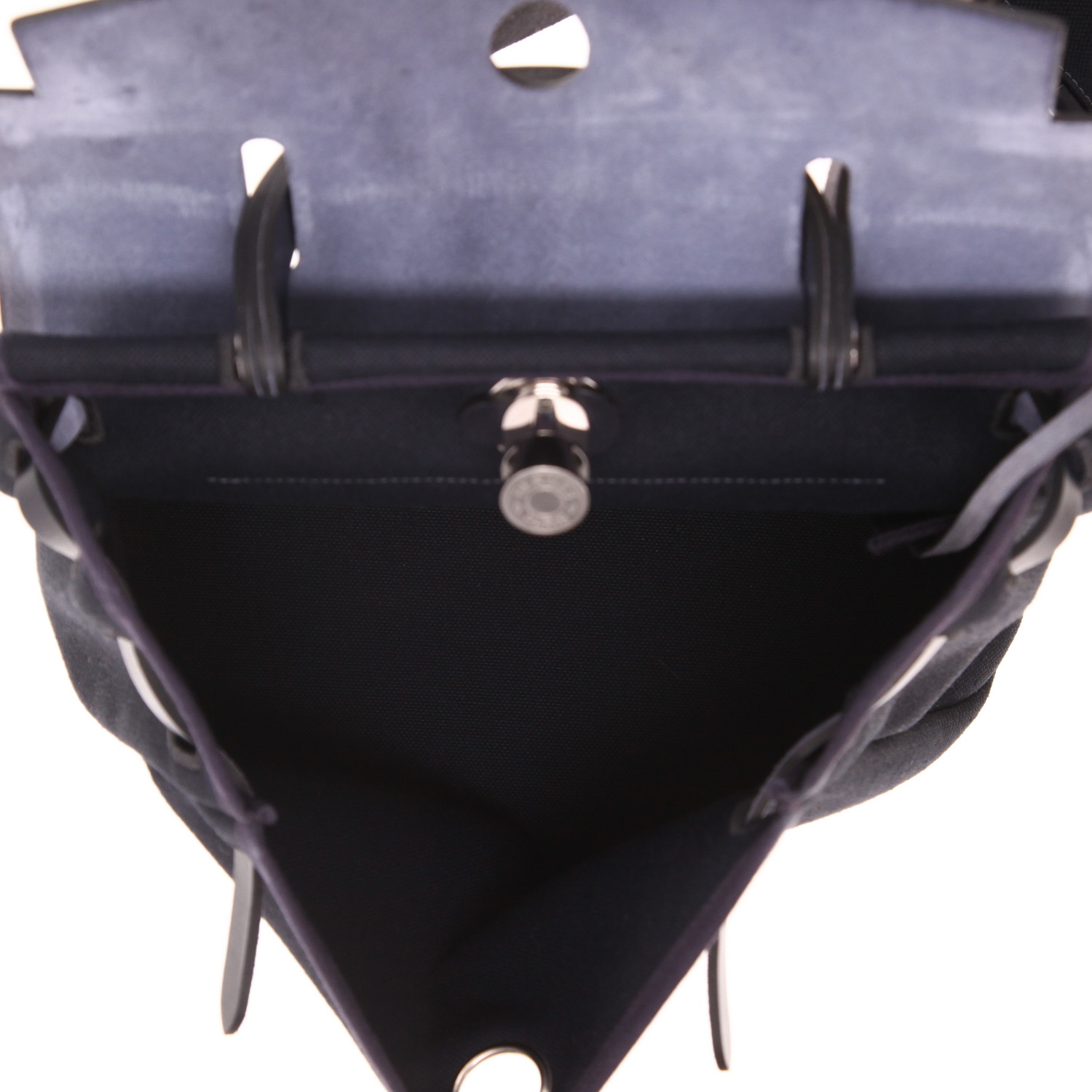 Sac porté épaule ou main Hermès  Herbag en toile bleue et cuir bleu - Detail D3
